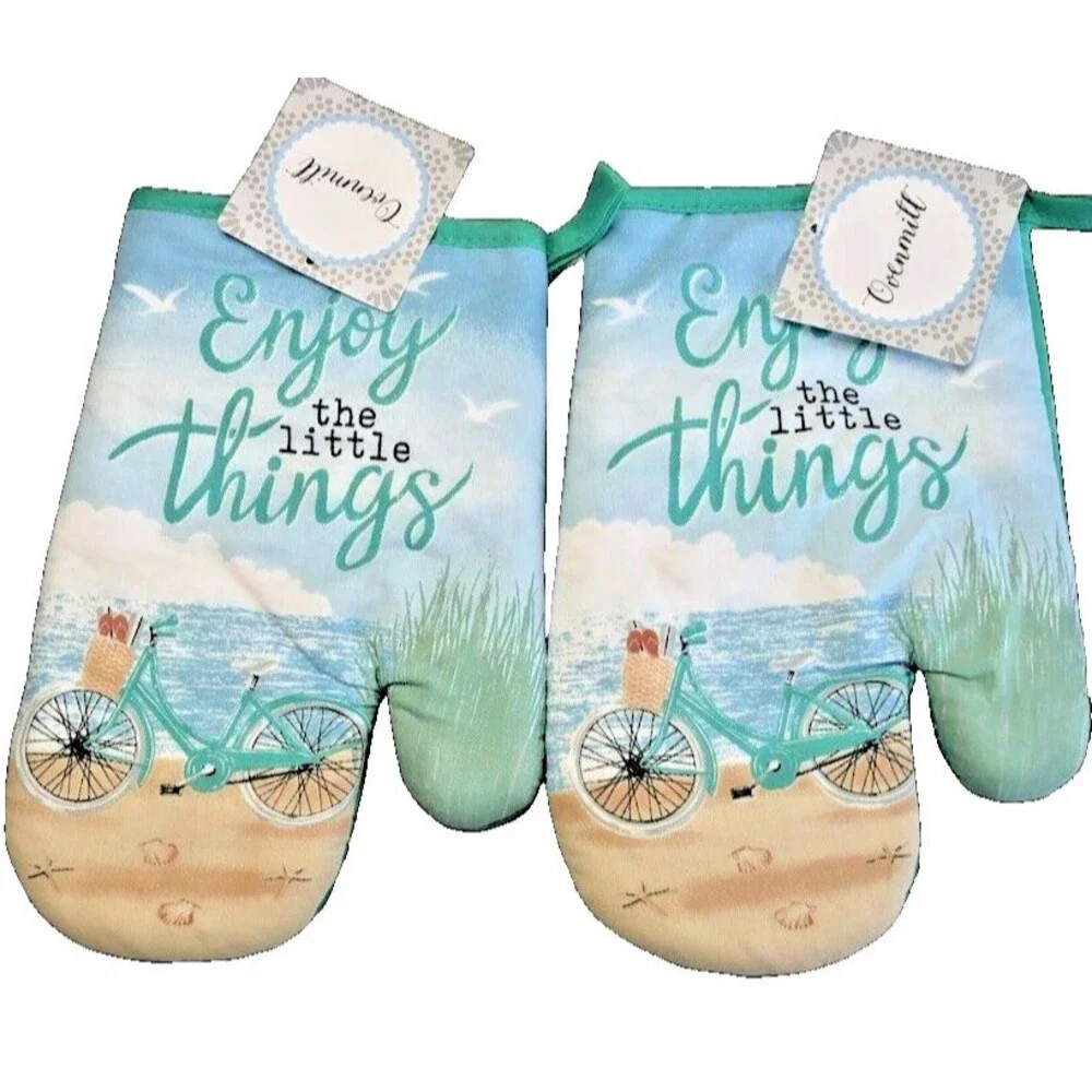 Bike Kitchen Oven Mitts Set of 2 Enjoy The Little Things Summer Beach Bicycle